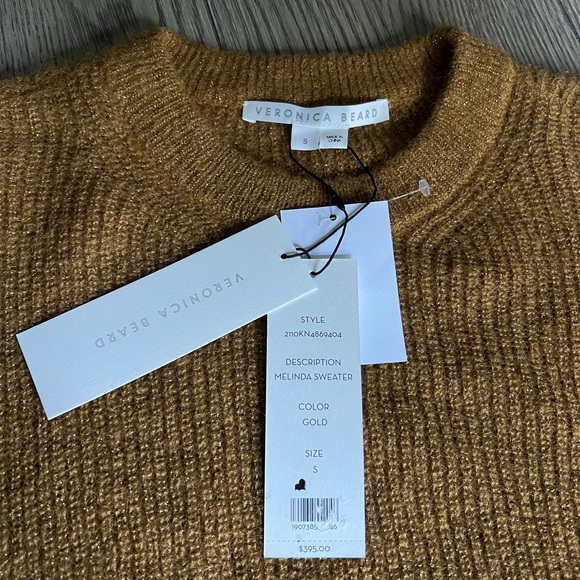 Veronica Beard Knit Melinda Sweater in Metalic Gold Mustard Color S NWT 395$ - Picture 7 of 10